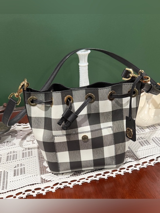 Michael Kors Handbags - Michael Kors Black & White Gingham Drawstring Bucket Bag